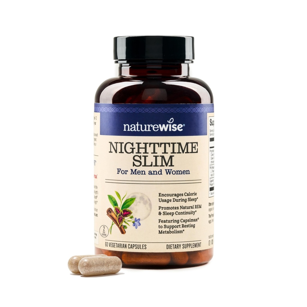 Naturewise Nighttime Fitness Support & Natural Sleep Aid med Cayenne Extract, Green Coffee Bean, GABA, L-Theanine - Vegetarisk, Non- GMO - 60 Kapsler [1-Måned Supply]