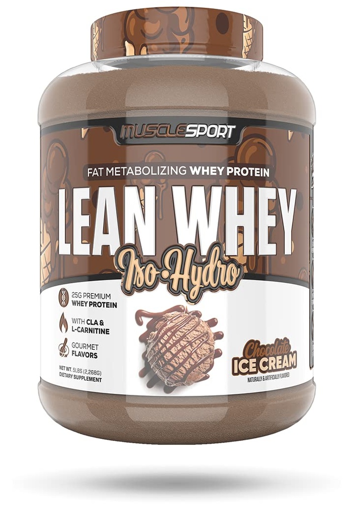 Musclesport Lean Whey Revolution ™ Protein Powder - Whey Protein Isolate - Low Calorie, Low Carb, Low Fat, Incredible Flavors - 25g Protein per Scoop - 5LB Chocolate Ice Cream