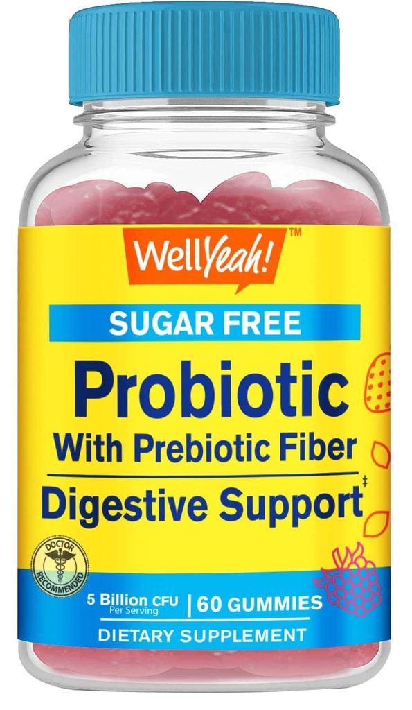 Sugar Free Probiotic med Prebiotic Gummies (5 milliarder CFU) - fordøjelsesstøtte, Gut Health, og Vaginal Support - Hylde Stable Probiotic Gummy, Prebiotika og Probiotika til kvinder og mænd - 60 Greve