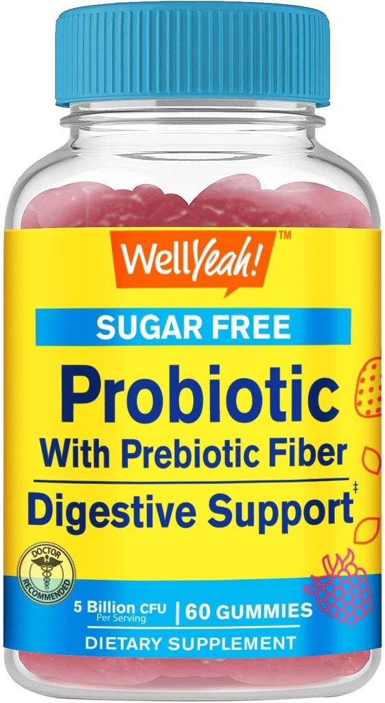 Sugar Free Probiotic med Prebiotic Gummies (5 milliarder CFU) - fordøjelsesstøtte, Gut Health, og Vaginal Support - Hylde Stable Probiotic Gummy, Prebiotika og Probiotika til kvinder og mænd - 60 Greve