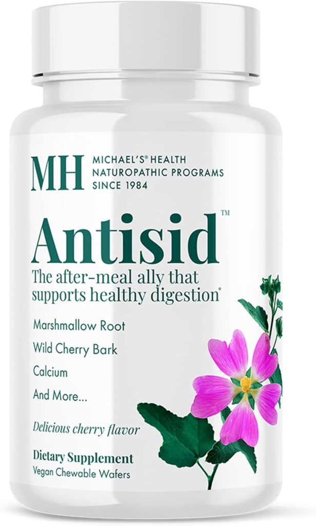 MICHAEL'S Health Naturopathic Programs Antisid - 60 Vegan Chewable Wafers - Wild Cherry Flavor - Supports Healthy Digestion - Kosher - 20 Servings