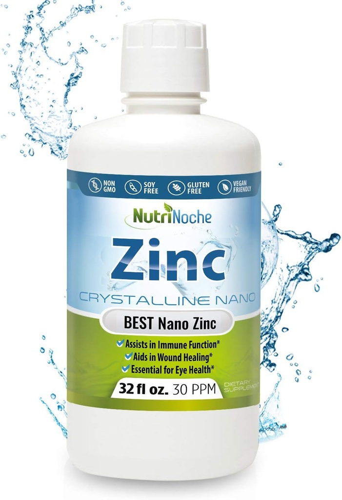 Flydende zink supplement af Nutrinoche: Organic Liquid Drops - Ionic Zink og Picolinate Alternativ - 99,99% Ultra Pure Krystallinske Nano Partikler - for voksne og børn - (32 oz)