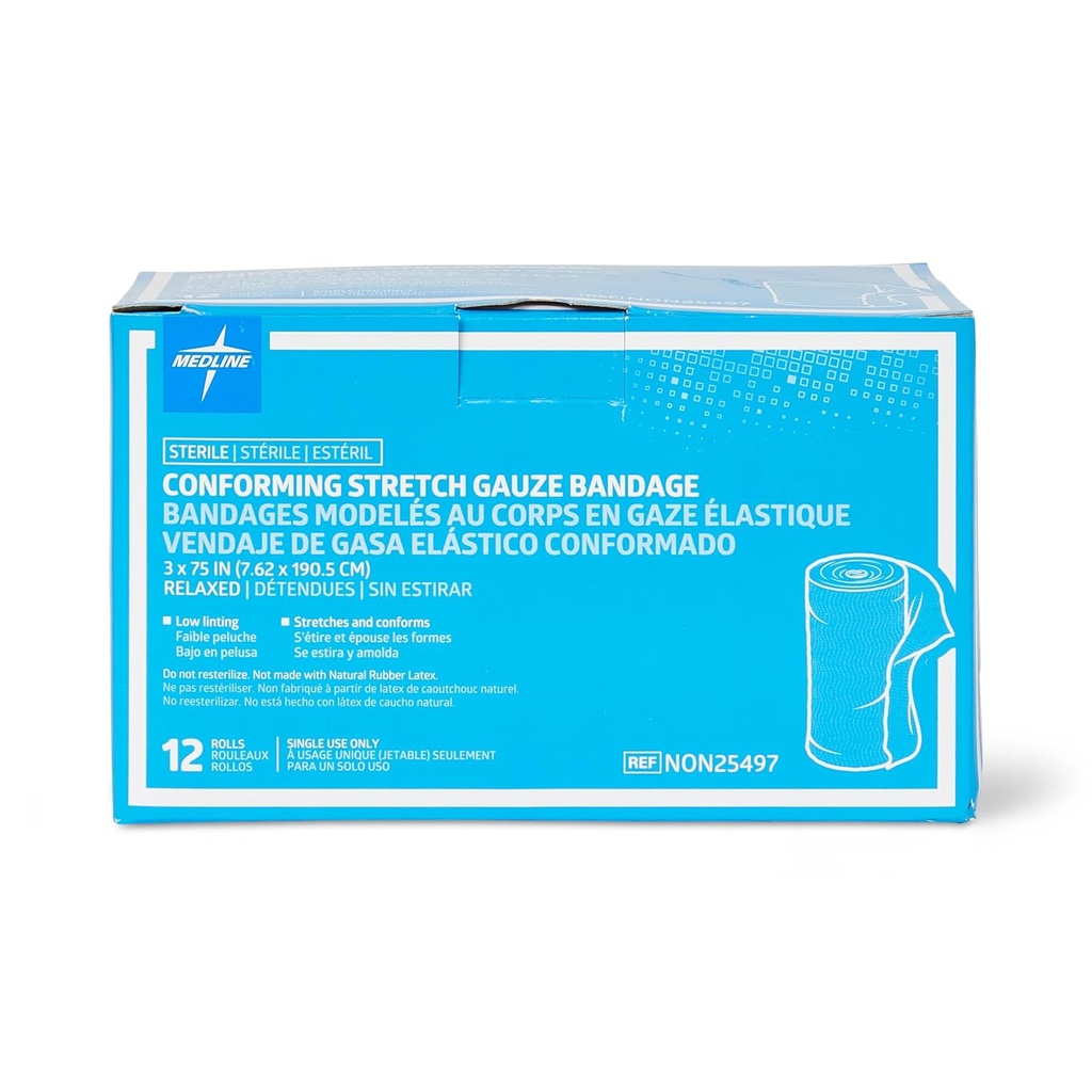 Medline Steril Conforming Gauze Bandages, 3 "x 75", Ideel til Sårpleje, Pack af 96