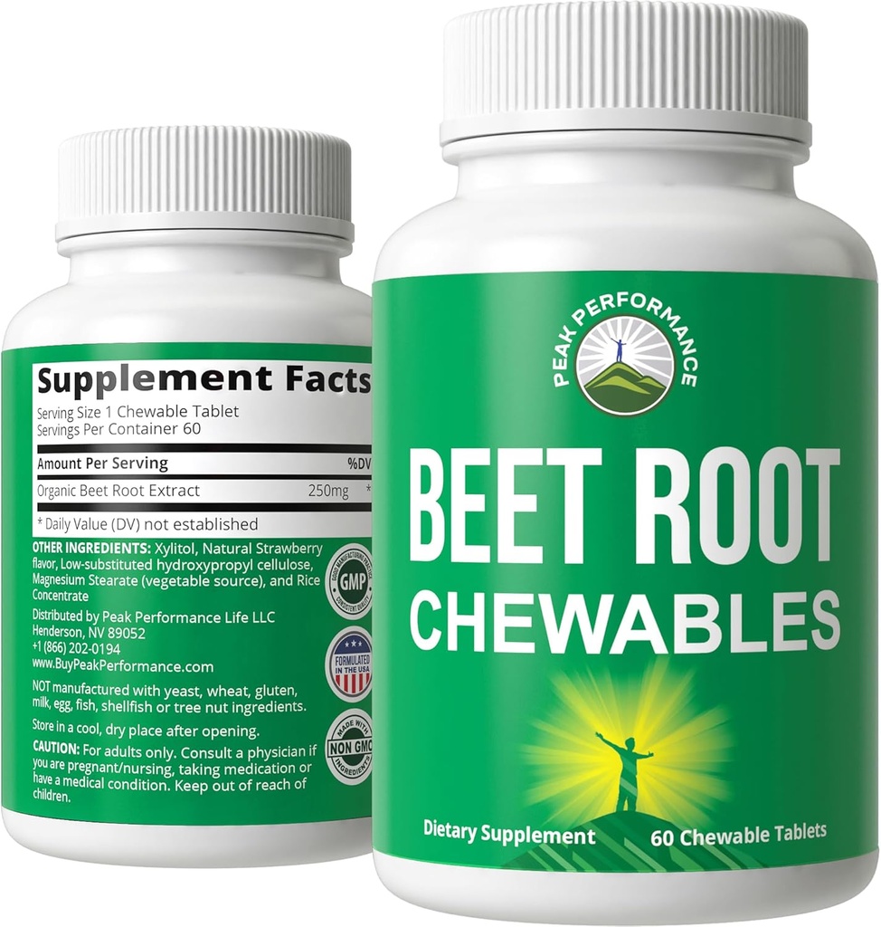 Beet Chews - Great Tasting Beets Chewables uden tilsat sukker - bedre end gummies. Indeholder Organic Beet Root Extract. Vegan, Zero Gluten Beetroot Total supplement til hjerte, kredsløb, BP