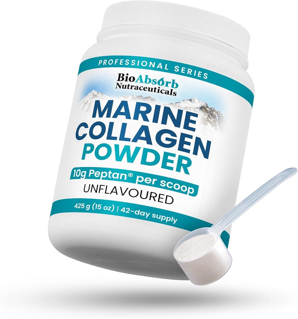 Bio Absorb Marine Collagen Powder, Extra Strength w / Peptan (Type 1 Hydrolyzed Collagen Peptider), 15 oz, 42- Day Supply