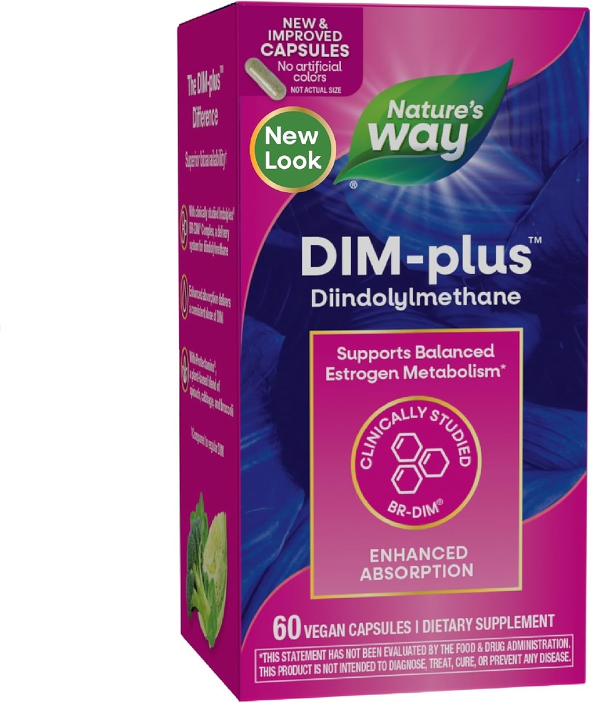 Nature 's Way DIM- Plus, DIM supplement, Understøtter Balanceret østrogen Metabolisme *, Understøtter Østrogen Hormonbalance *, Diindolylmethan, 60 Veganske kapsler