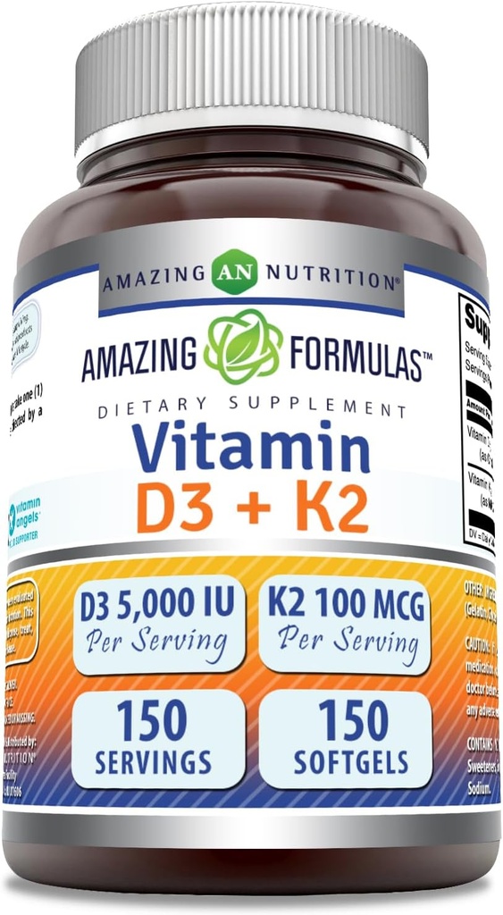 Amazing Formulas Vitamin D3 5000 IE med vitamin K2 100 Mcg