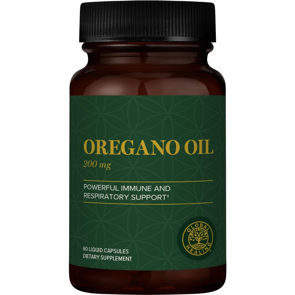 Global Healing Center - Oregano Oil Capsules med økologiske ingredienser & Cayenne Pepper Extract, Oregano Capsules for Immunsystem Support, Respiratory Health, fordøjelse, Gas & Gut Wellness (60 Greve)