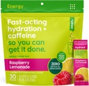 Hydrant - Energy Electrolyte Powder, Raspberry Lemonade Flavor, 30 Koffein & L- Theanine Energy Rehydration Stick Packs - Lavt sukker energi pulver til daglig brug