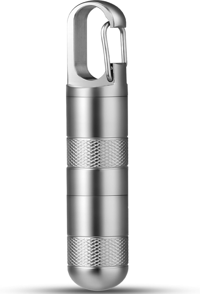 TISUR Small Titanium Pill Case, Keychain Pill Holder Travel Pill Box Container,Portable Pill Organizer Waterproof Metal Pill Case Bottle (Gray Titanium Medium - 2.16 inch)