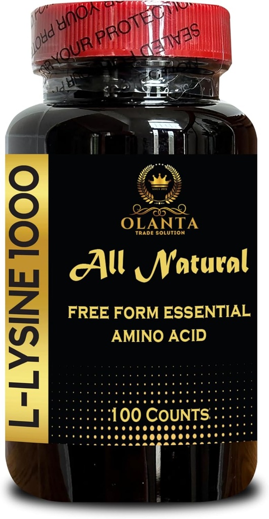 L- LYSINE 1000 mg fri form Aminosyre Essential - Aminosyrer Supplement L- Lysin Sund nitrogen Balance Support Hormone Regulations og Muskelvækst - 1 Flaske 100 Tællere