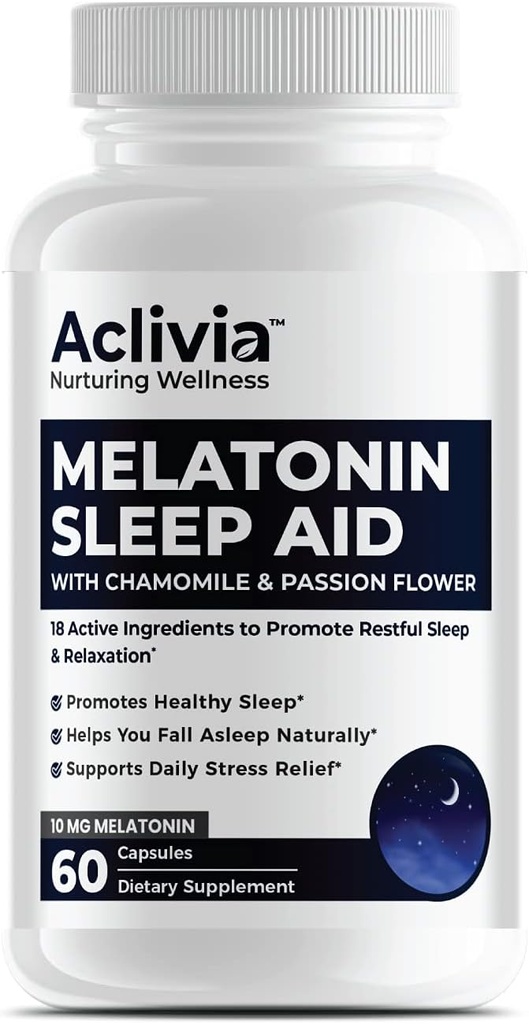 Super Strength Melatonin 10 MG kapsler, kamille, Passionflower & Lemon Balm, Sleep Aid til at hjælpe dig med at falde søvn naturligt & vågne op genopfrisket, ikke-Habit Forming, 60 Kapsler