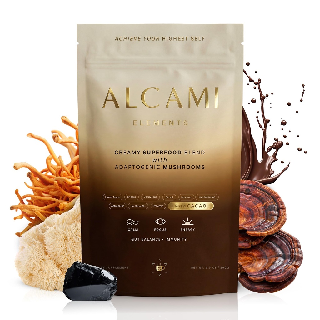 Cacao Mushroom kaffe 10X koncentreret ekstrakt, med Lions Mane, Reishi & Cordyceps, Energi & Focus Support, 30 Servere, Premium supplement pulver