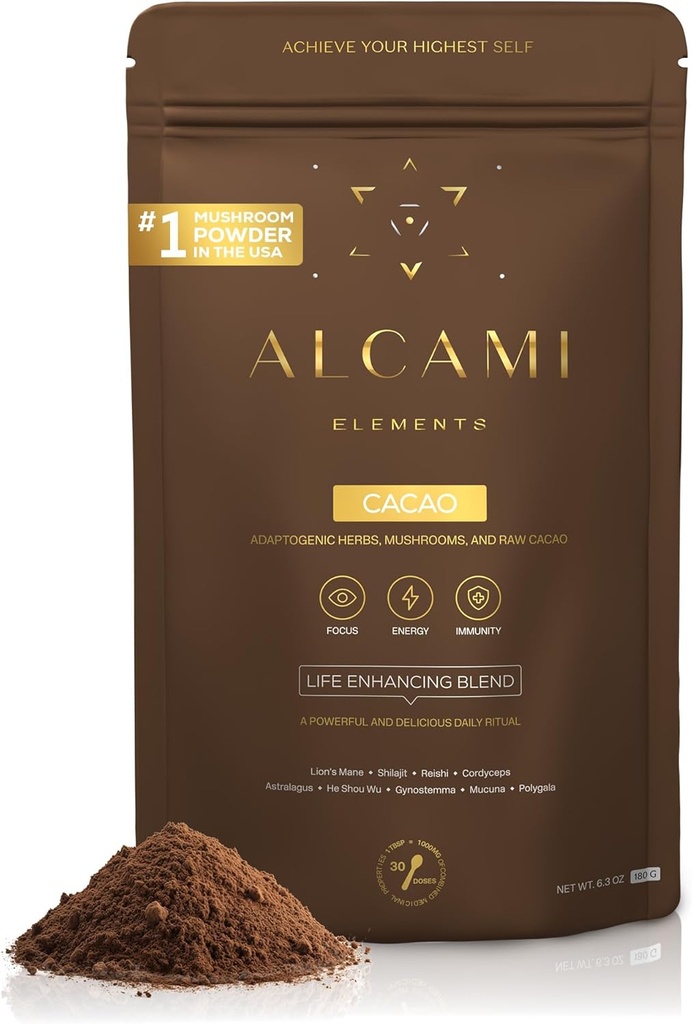Cacao Mushroom kaffe 10X koncentreret ekstrakt, med Lions Mane, Reishi & Cordyceps, Energi & Focus Support, 30 Servere, Premium supplement pulver