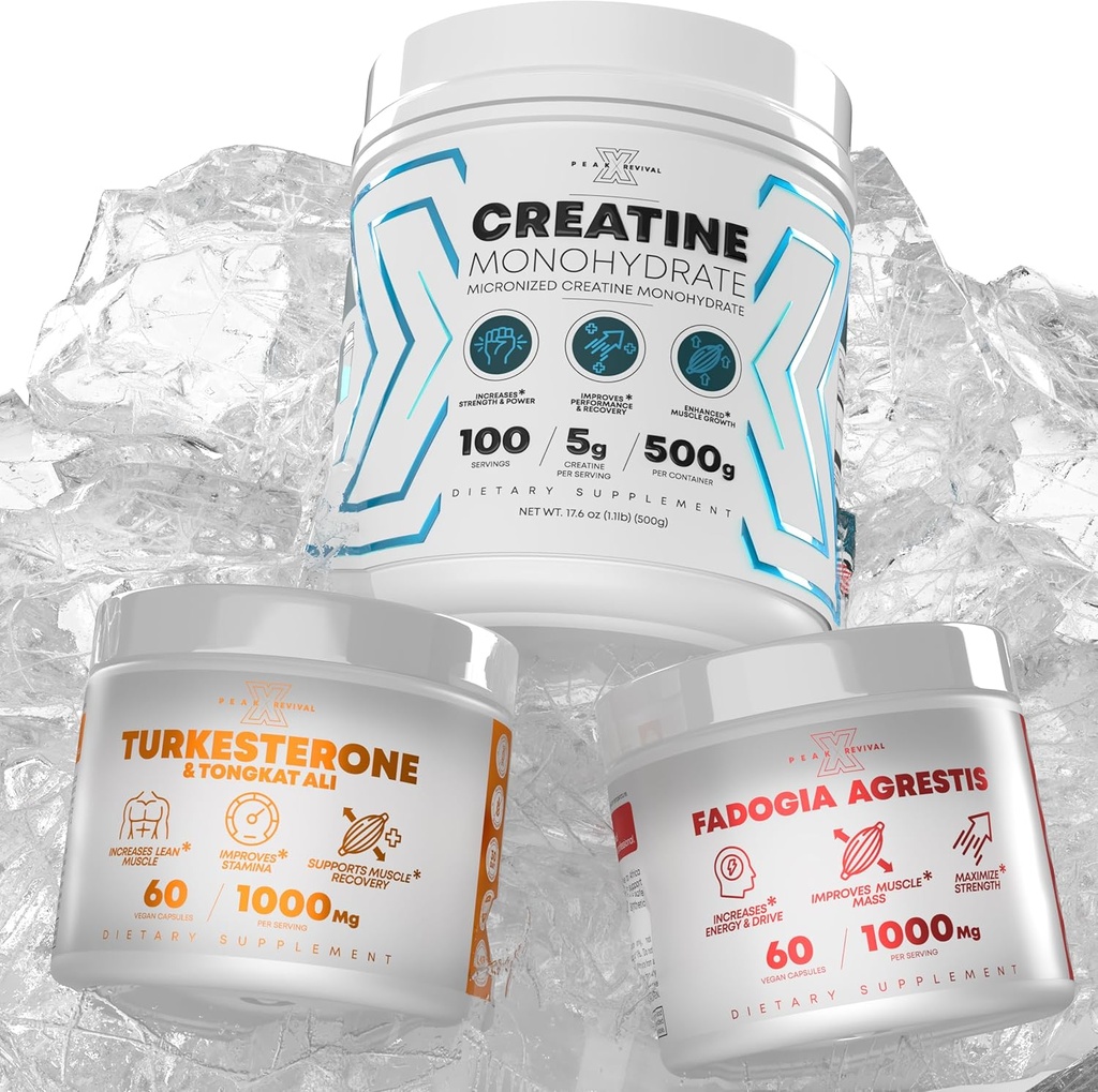 Fadogia Agrestis+ Performance Creatine Monohydrate Powder Supplement + Turkesterone & Tongkat Ali Gluten Free, Non-GMO, Vegan (60 Capsules)