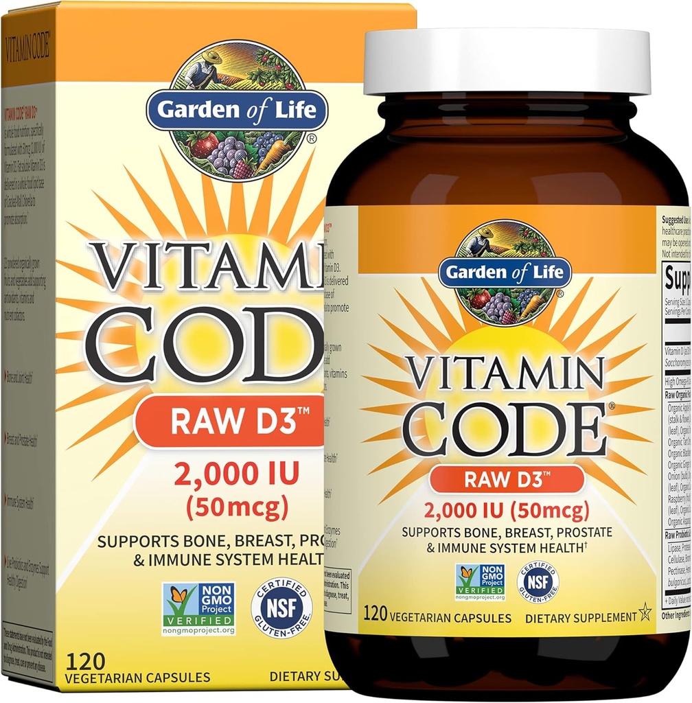 Have of Life Vitamin D, Vitamin Code Raw D3, Vitamin D 2.000 IE, Raw Whole Food D3 Kosttilskud med Chlorella, Frugt, Veggies & Probiotika til ben & immunforsvar, 120 Vegetariske kapsler
