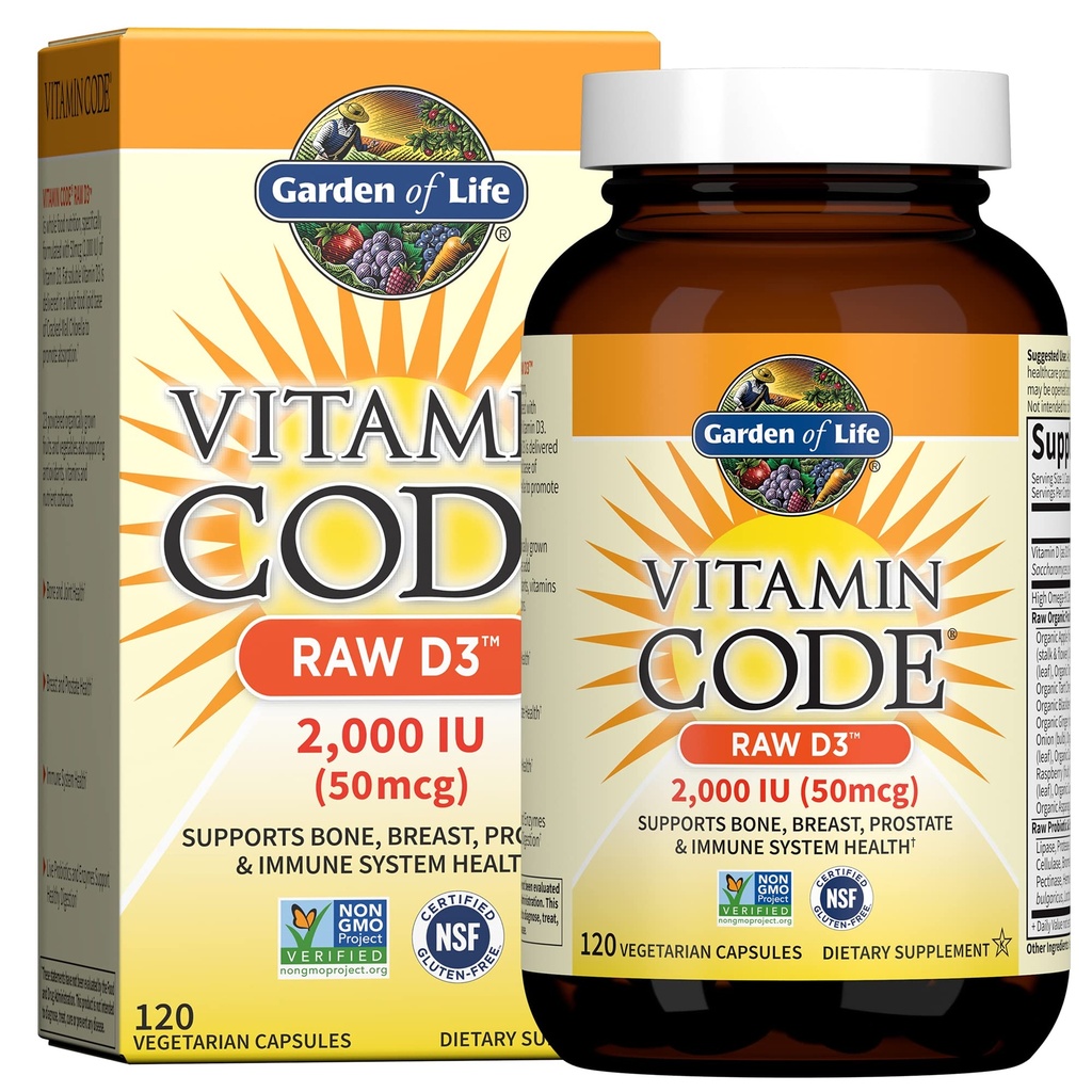 Have of Life Vitamin D, Vitamin Code Raw D3, Vitamin D 2.000 IE, Raw Whole Food D3 Kosttilskud med Chlorella, Frugt, Veggies & Probiotika til ben & immunforsvar, 120 Vegetariske kapsler