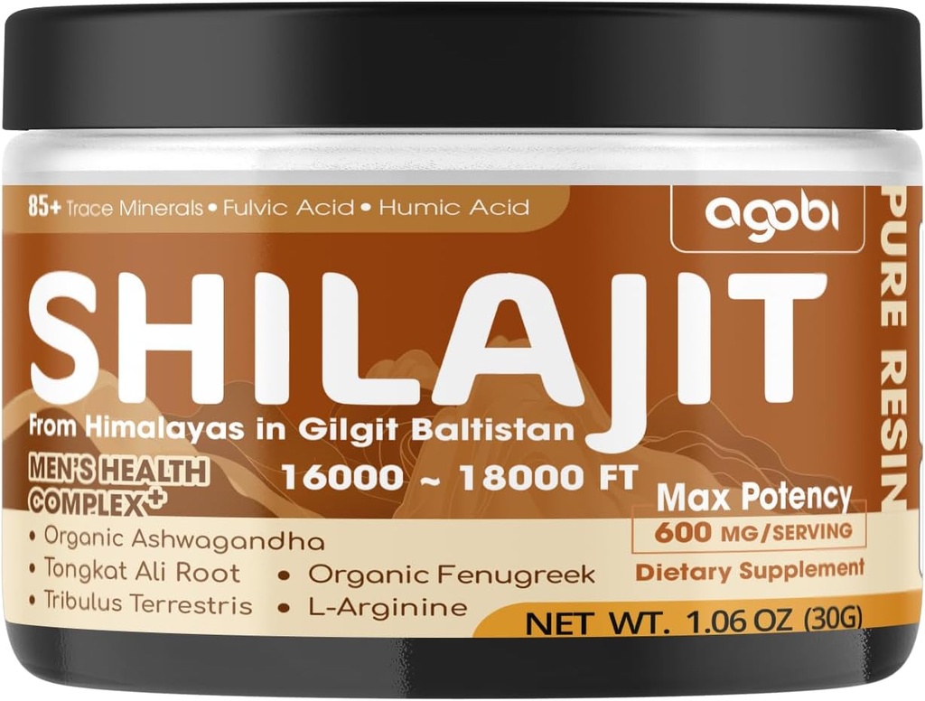 Shilajit Pure Himalayan Organic Resin - 30g Shilajit Supplement med 85 + Trace Minerals, Fulvic Acid, Ashwagandha Root, Tongkat Ali & mere Herbal - Support Immun, energi produktion & hjerne sundhed