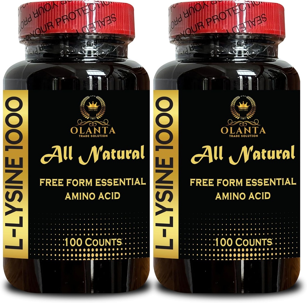 L- LYSINE 1000 mg fri form Aminosyre Essential - Lip Health, Lysin Supplement L- Lysin 1000mg, Essential Aminosyre Supplement for immunforsvar & Gum, Gluten Free - 2 flasker 200 tællinger