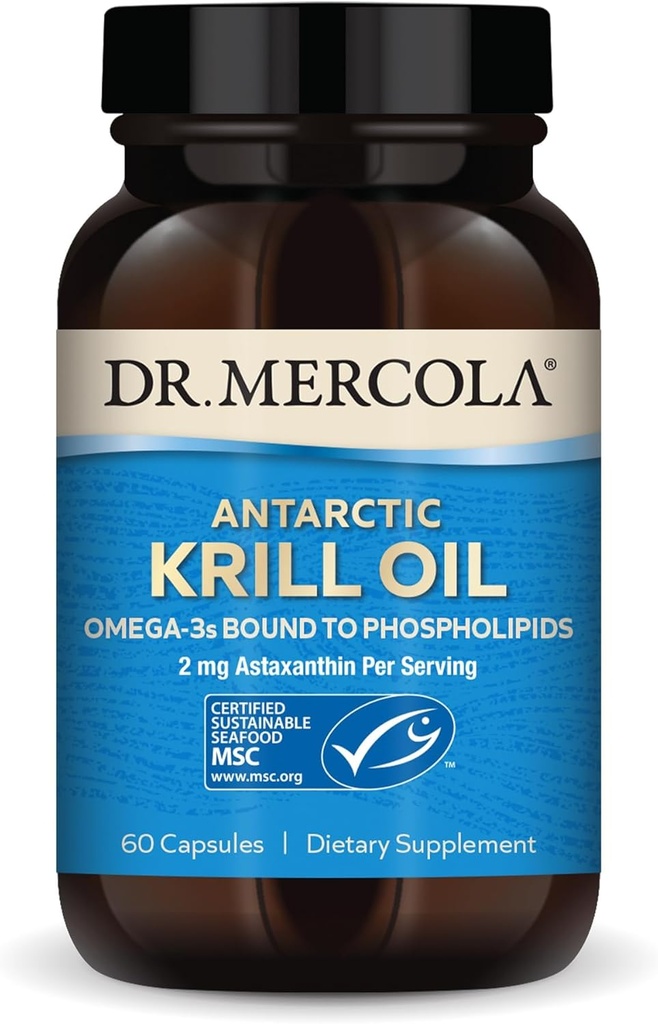 Dr. Mercola Antarktis Krill Oil - 1.000 mg - Omega-3 tillæg med EPA & DHA - understøtter hjerne, hjerte, fælles & immunforsvar - GMO- fri, Gluten- fri & soy- fri - 60 kapsler (30 servere)