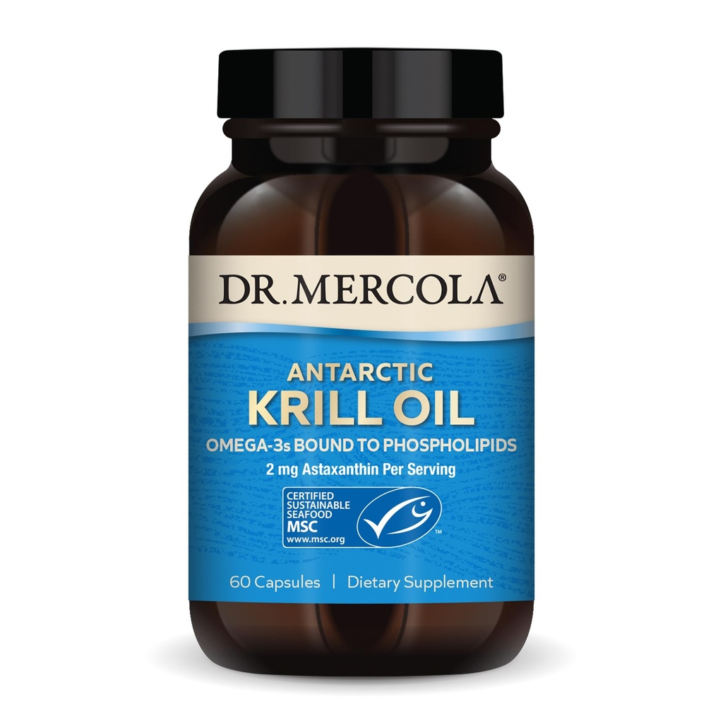 Dr. Mercola Antarktis Krill Oil - 1.000 mg - Omega-3 tillæg med EPA & DHA - understøtter hjerne, hjerte, fælles & immunforsvar - GMO- fri, Gluten- fri & soy- fri - 60 kapsler (30 servere)
