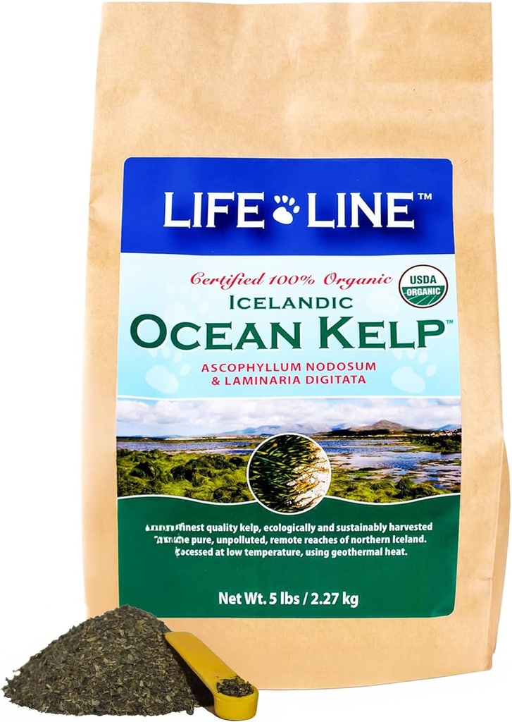 Life Line Certified Organic Ocean Kelp supplement til hunde, katte & heste Budding124; øger Coat Sundhed, Reducerer Shedding, Fights Plaque & Tartar, understøtter fordøjelse, USDA Certified - 5 LB