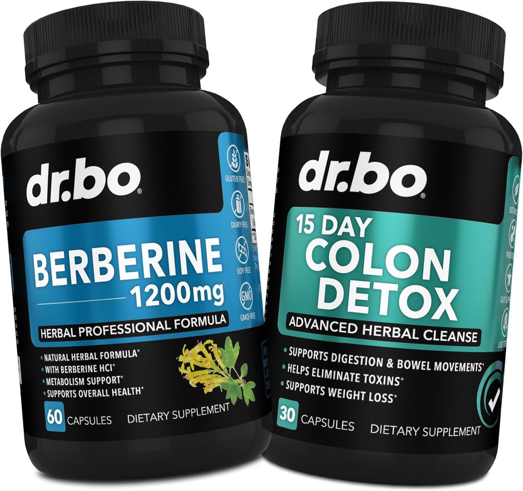 Berberine supplement & Colon Cleanser Detox - Berberine HCL supplement kapsler & 15 dag Intestinal Rengøring piller & probiotika - Premium HCL tarm bevægelse Kosttilskud til Mave Bloating