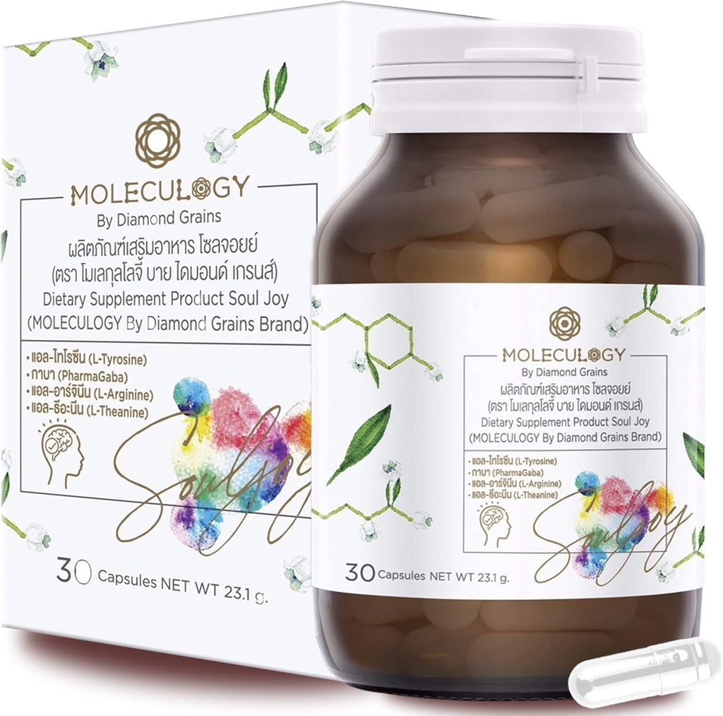 Soul Joy & Brain Booster - 30ct by MOLECULOGY Stronthers Cognitive Skills, Enhances-Focus & Boost- Concentration to Improve Memory Retention & Clarity with L- Tyrosin, GABA og mere