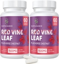 Red Vin Leaf Extract 1400mg & Horse Chestnut Extract 100mg tillæg for ben, Vein, cirkulation, hjerte, hud (60 kapsler - 2 flasker)