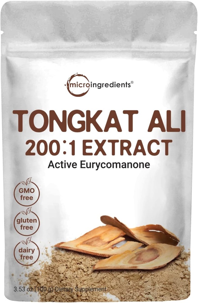 Micro Ingredients Tongkat Ali Extract 200: 1 (Longjack) Powder, 100 Bedste, Grown in Indonesia, 100% Pure Eurycoma Longifolia Root Extract, Bitter Taste - Ingen Filler, Ingen Tilsætningsstof, Non- GMO