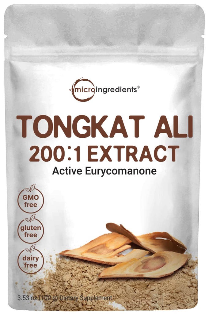 Micro Ingredients Tongkat Ali Extract 200: 1 (Longjack) Powder, 100 Bedste, Grown in Indonesia, 100% Pure Eurycoma Longifolia Root Extract, Bitter Taste - Ingen Filler, Ingen Tilsætningsstof, Non- GMO