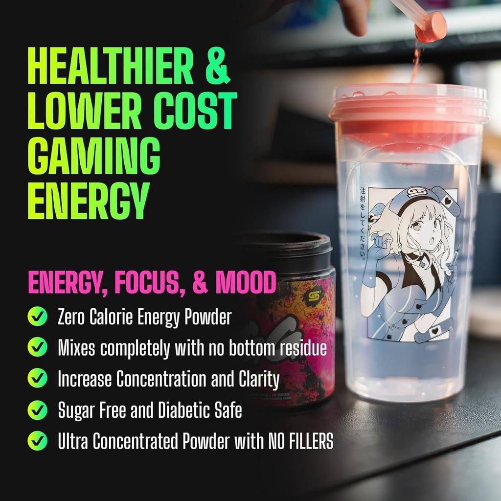 Gamersupps, GG Energy Red Raspberry (100 Servering) - Keto Friendly Gaming Energy og Nootrop Blend, Sukker Free + Organic Coffein + Vitamin, Powder Drikke