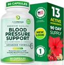 PurePremium Blood Pressure Supplements with Hawthorn Berry, Hibiscus, Garlic & Vitamin B12- Nitric Oxide Supplement for Normal Heart Health, Circulation Health & Blood Pressure Support - 90ct