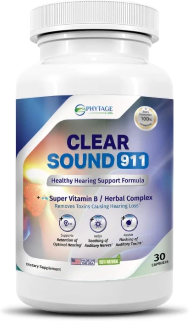 Clear Sound 911 Hørestøtte Formel, Øre og hjerne sundhed supplement, understøtter sund auditorfunktion - 30 kapsler