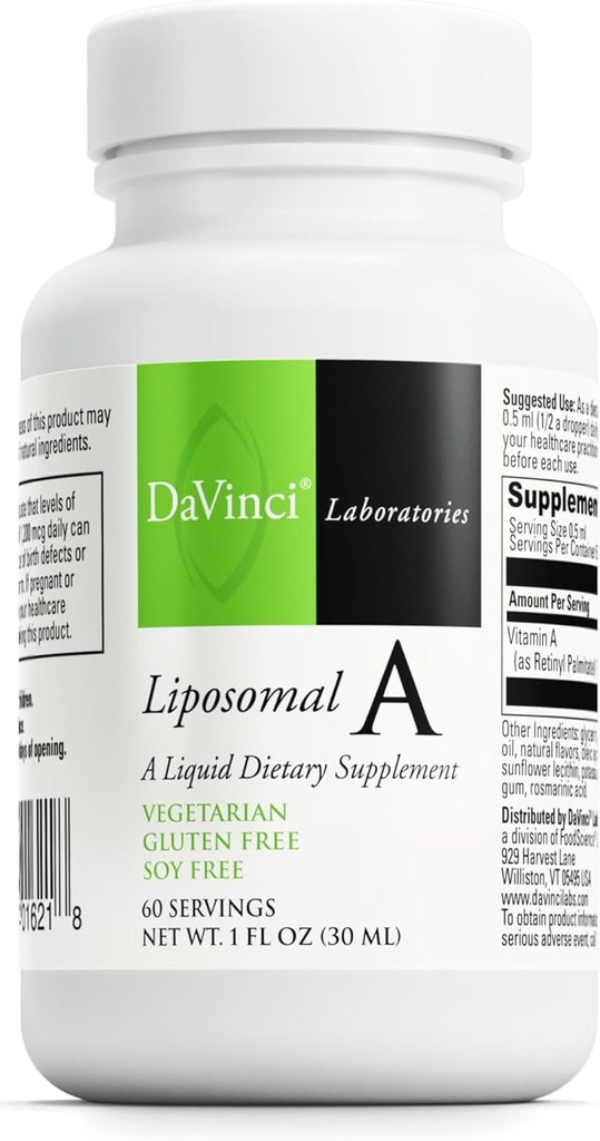 DAVINCI Labs Liposomal A - Liquid Vitamin A Support Bone, Hud, Gut, Vision og immunforsvar * - Glutenfri - 30 ml