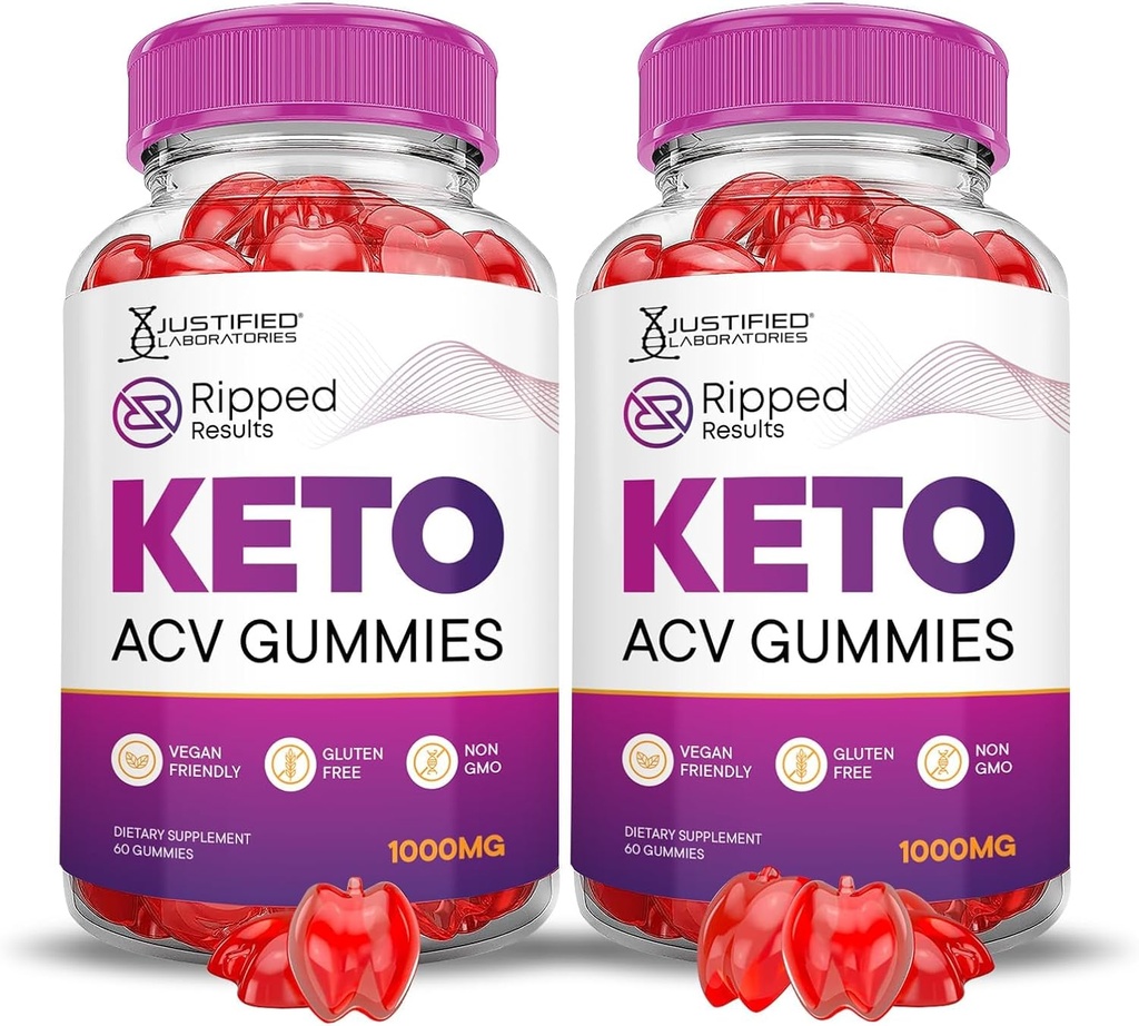 Justified Laboratories (2 Pack Rippede Resultater Keto ACV Gummies Advanced Formel 1000MG Rippede Resultater Formuleret med Pomegranate Beet Juice Powder B12 Vegan Non GMO 120 Gummys