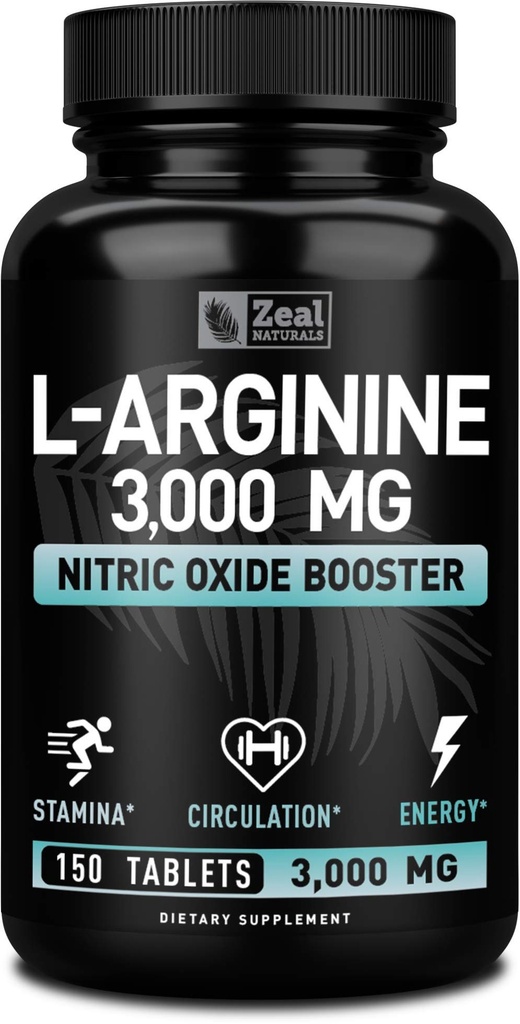 Zeal Naturals L Arginin 300 mg kapsler (150 tabletter á 124; 1000 mg) Maksimal dosis L - Arginin nitrogenoxid supplement til støtte for muskelvækst, vaskulær funktion og energi - nitrogenoxid booster