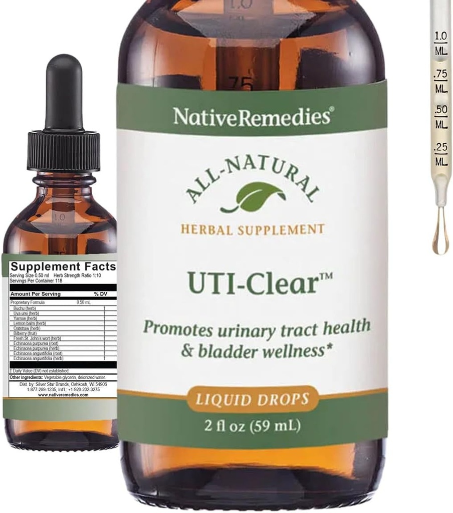 Indfødte retsmidler UTI- Clear for Urinary Tract og Brege Sundhed, 59 ml