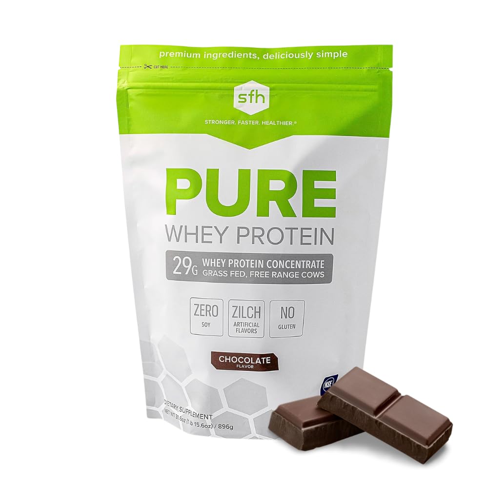 SFH Pure Whey Protein Powder (Chocolate) Best Tasting Grass Fed Which 124; All Natural Measures 124; Non- GMO, No Artificials, Soy Free, Gluten Free Measures 124; (Chocolate, 31.6 Ounce (Pack of 1)