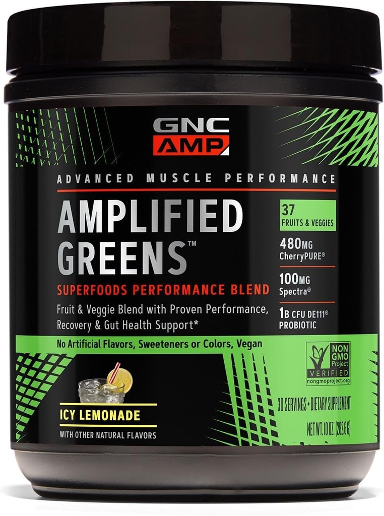GNC AMP Amplified Green Superfoods Performance Blend - Icy Lemonade - 10 oz. (30 Servere)