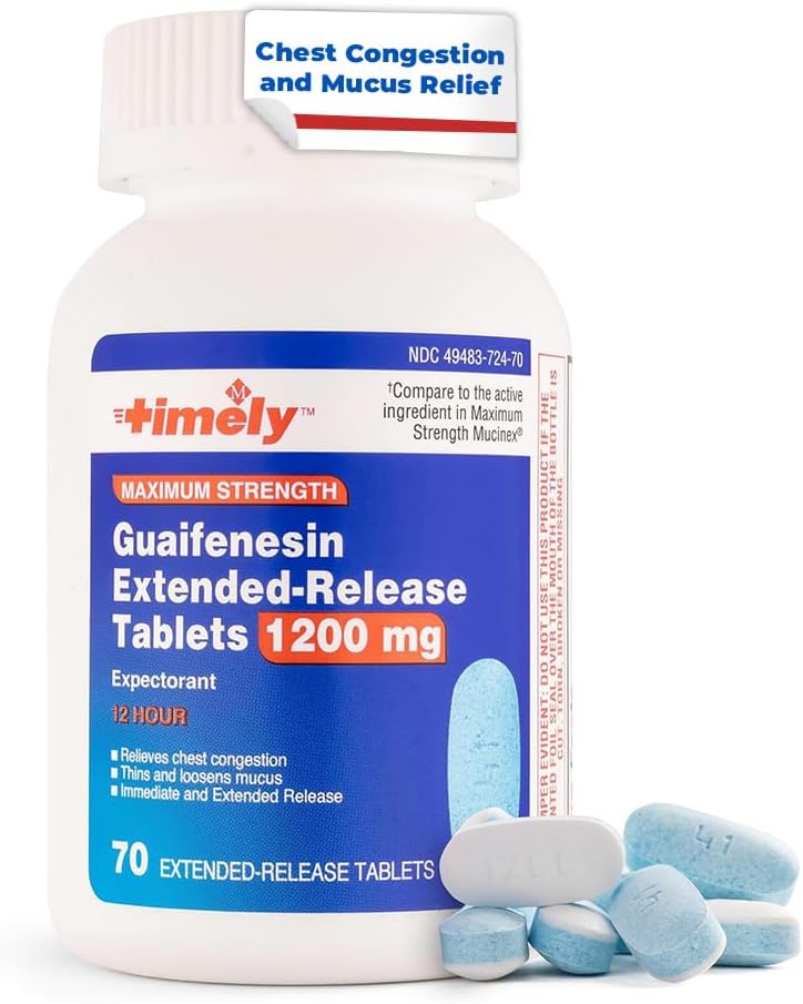TIME-CAP LABS, INC. Tidligt Guaifenesin 1200 mg udvidede udgivelsestabletter - Expectorant Mucus Relief & Chest Congestion Relief for voksne - varer op til 12 timer - 70 Greve