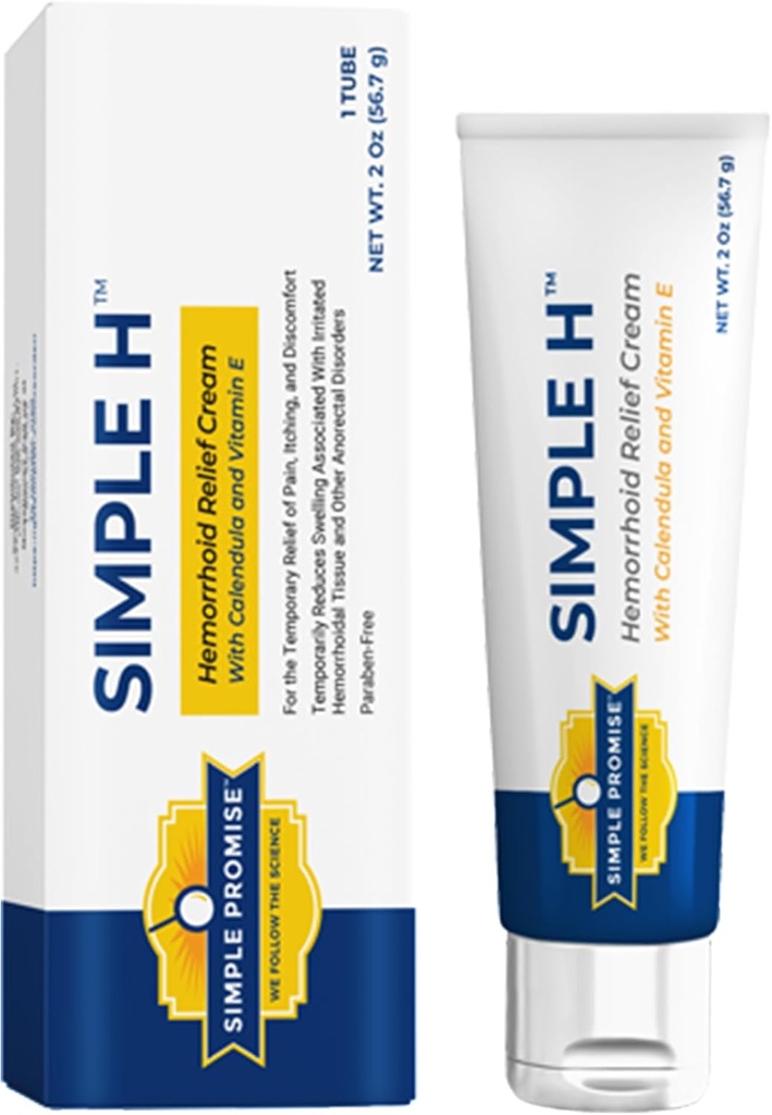 Simple Promise – Simple H Hemorrhoid Cream – Gentle Fast-Absorbing Formula with 28 Potent Ingredients & Enhanced Delivery System – Paraben-Free, Promotes Comfort & Relief, 2 oz