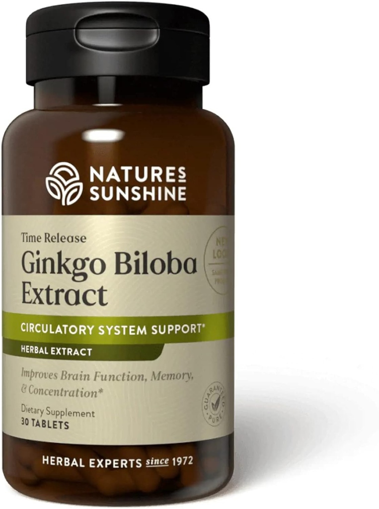 Naturens Sunshine Time- Release Ginkgo Biloba, 30 tabletter Budding124; fremmer cirkulation til hjernen og understøtter hukommelse og koncentration funktioner