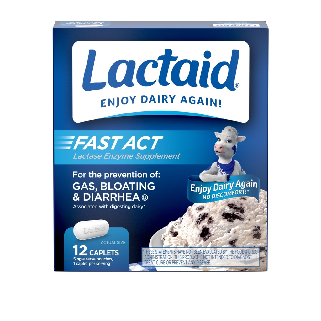Lactaid Fast Act Lactose Intolerance Relief Caplets med Lactase Enzyme at forhindre gas, Bloating & Diarré På grund af laktose sensitivitet, Ideel til rejser & On- The- Go, 12 pakker med 1-greve