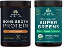 Ancient Nutrition Bone Broth Protein Powder, Saltet Caramel, 20 Servere + Økologisk Supergreens Powder, Green Flavor, 25 Servere