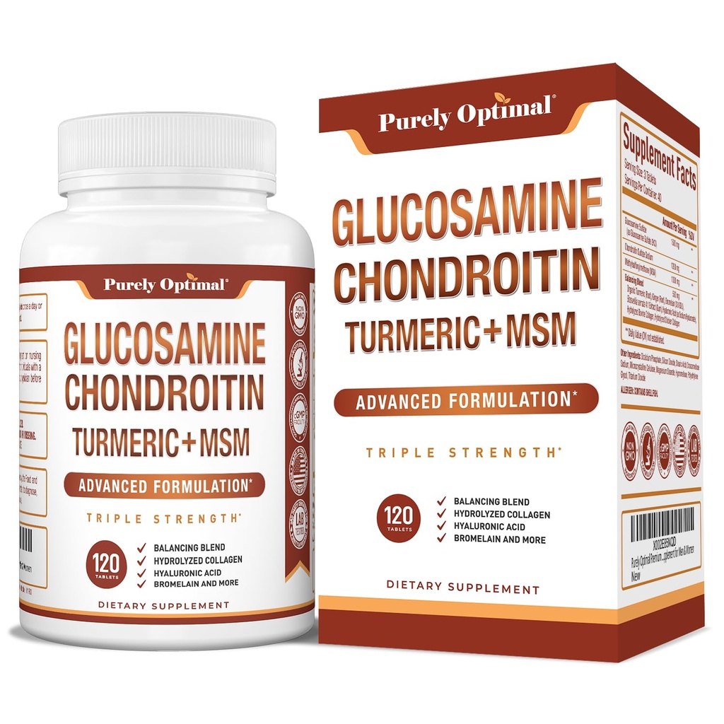 Rent Optimal Glucosamin Chondroitin MSM Supplement w / Gurkemeje & Boswellia - Glucosamin Sulfate Fælles tillæg for mænd og kvinder - 120 tabletter