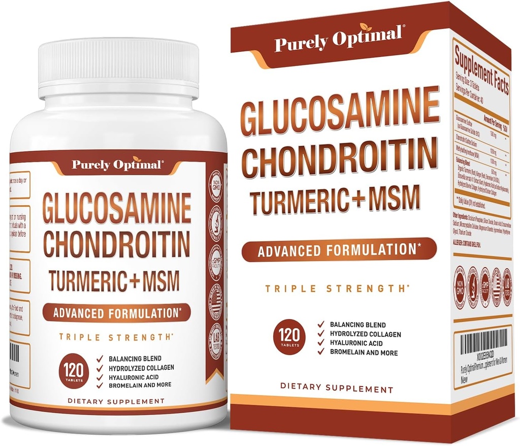 Rent Optimal Glucosamin Chondroitin MSM Supplement w / Gurkemeje & Boswellia - Glucosamin Sulfate Fælles tillæg for mænd og kvinder - 120 tabletter