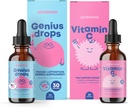 JoySpring Genius Drops & C-vitamin - Skole Backup Bundle # 124; Kids Vitaminer naturligt sourced, Non- GMO, Non- Alkoholic Liquid Formel, Immunity Health Support # 124; Vegansk & Vegetar Supplement Drops