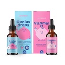 JoySpring Genius Drops & C-vitamin - Skole Backup Bundle # 124; Kids Vitaminer naturligt sourced, Non- GMO, Non- Alkoholic Liquid Formel, Immunity Health Support # 124; Vegansk & Vegetar Supplement Drops
