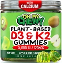 Center- fyldt D3 K2 Gummies - Børn, Teens & Voksne - Supplement for sunde tænder, Knogler, Energi & Immunitet - 5000 IE D3, 120 mcg K2 (MK- 7), 120 mg Calcium - Vegan & non- GMO - 60 Tæl